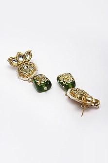 Gold Finish Kundan Polki Dangler Earrings In Sterling Silver