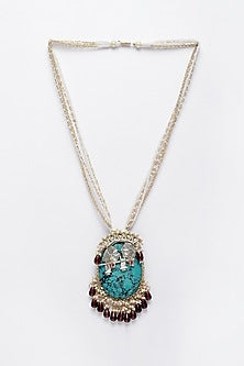 Gold Finish Kundan Polki Long Necklace In Sterling Silver