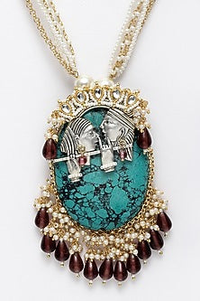 Gold Finish Kundan Polki Long Necklace In Sterling Silver