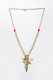 Gold Finish Pearls Long Necklace In Sterling Silver