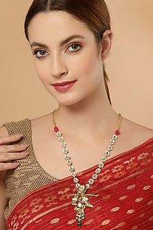 Gold Finish Pearls Long Necklace In Sterling Silver