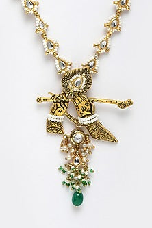 Gold Finish Pearls Long Necklace In Sterling Silver