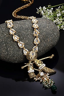 Gold Finish Pearls Long Necklace In Sterling Silver