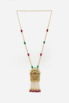 Gold Finish Long Necklace With Natural Stones In Sterling Silver
