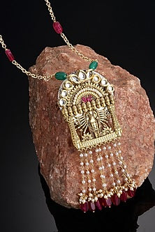 Gold Finish Long Necklace With Natural Stones In Sterling Silver