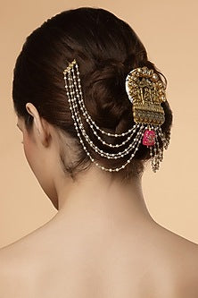 Gold Finish Kundan Polki Matha Patti In Sterling Silver