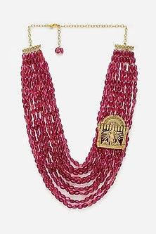 Gold Finish Faux Ruby Necklace In Sterling Silver