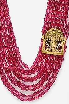 Gold Finish Faux Ruby Necklace In Sterling Silver