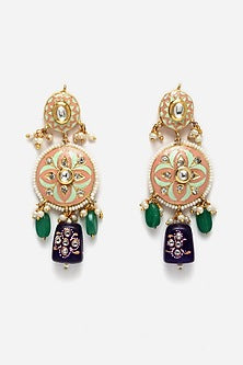 Gold Finish Kundan Polki & Pearls Necklace Set In Sterling Silver