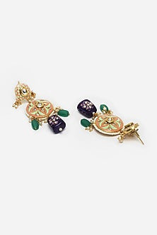 Gold Finish Kundan Polki & Pearls Necklace Set In Sterling Silver