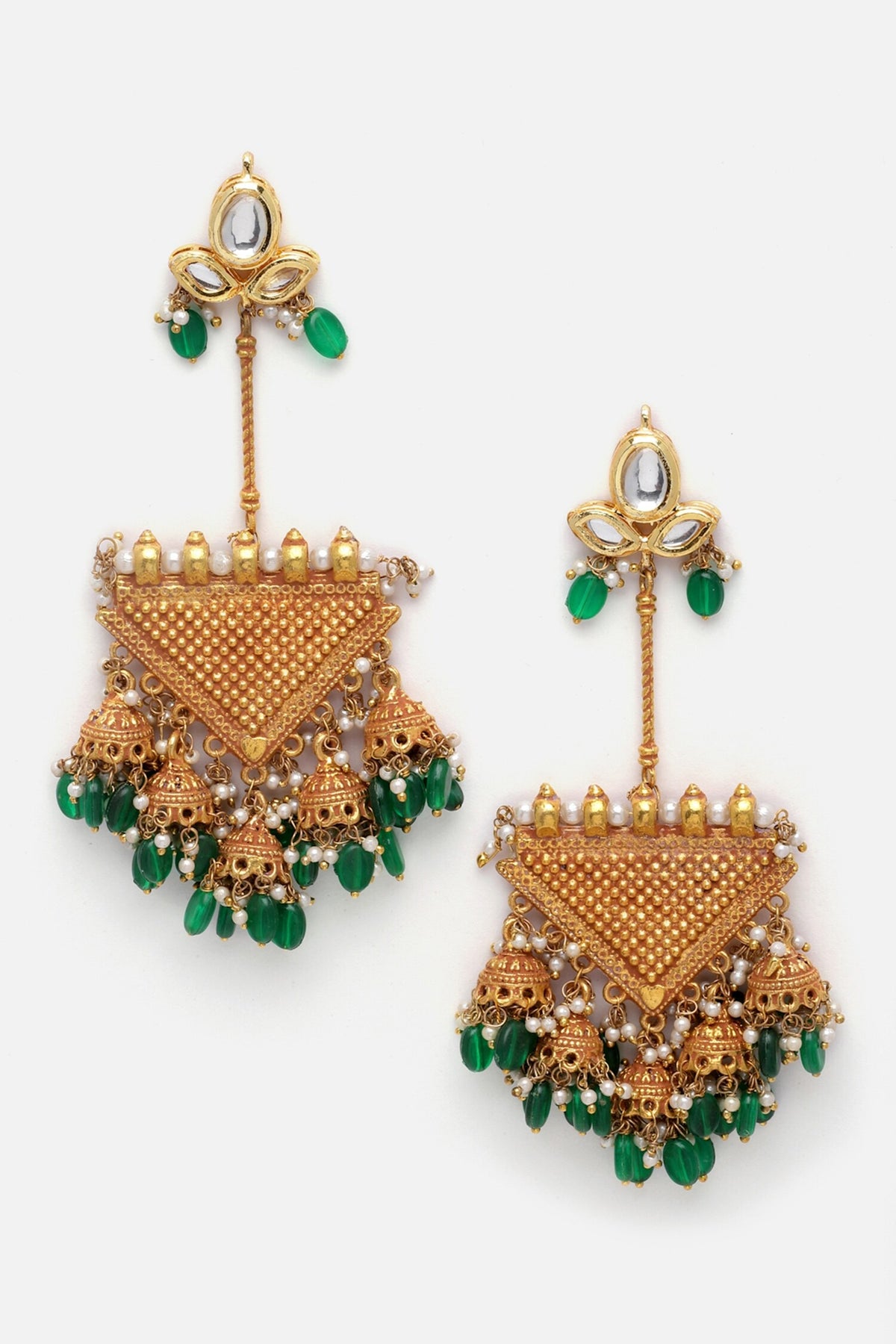 Kundan Embellished Triangular Drop Earrings 