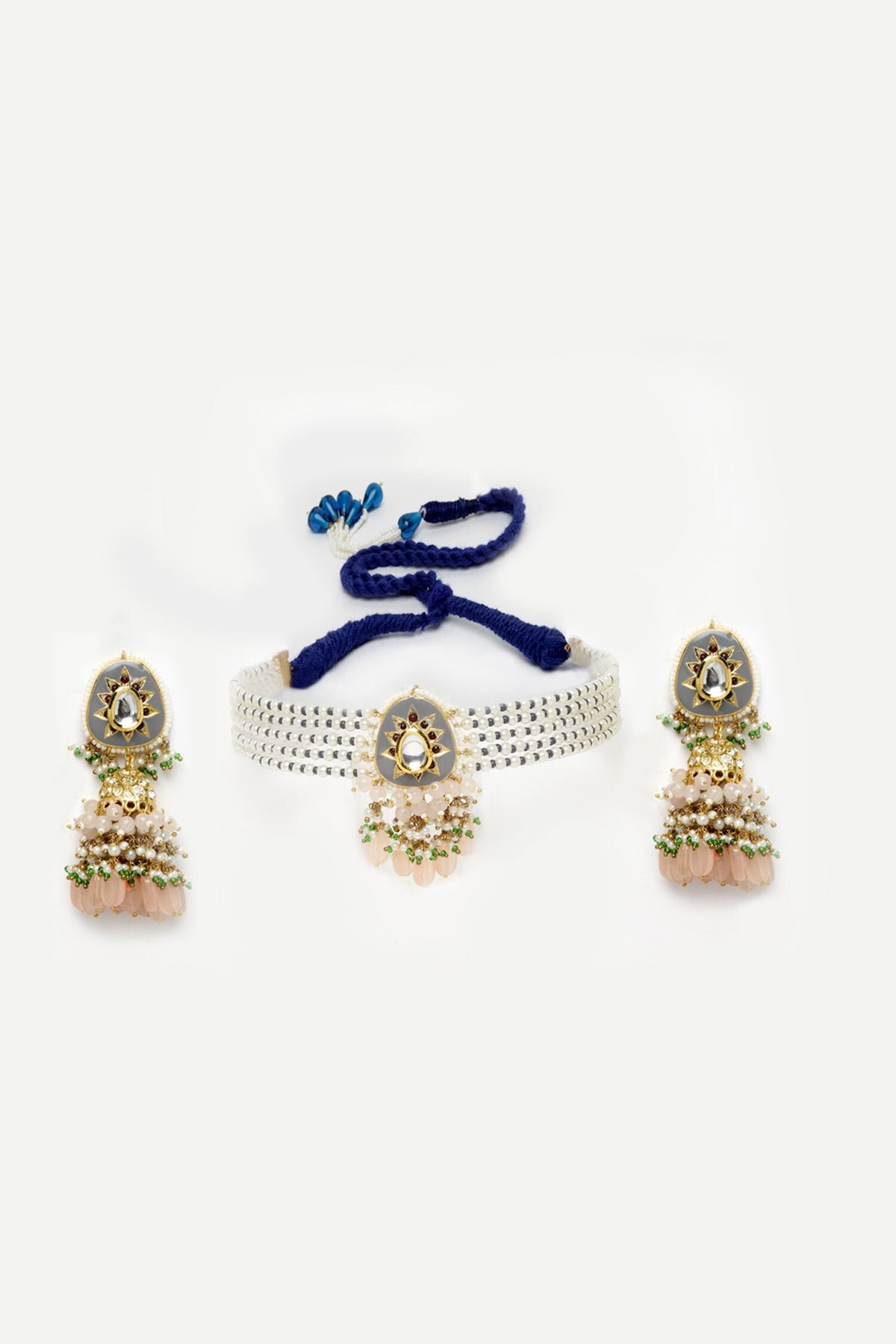 Stone Embellished Pendant Choker Set 