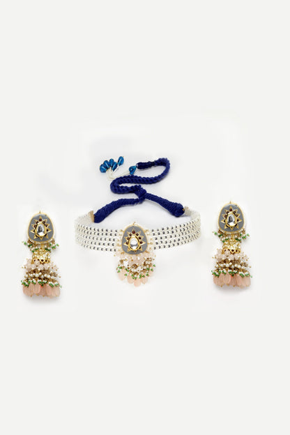 Stone Embellished Pendant Choker Set 