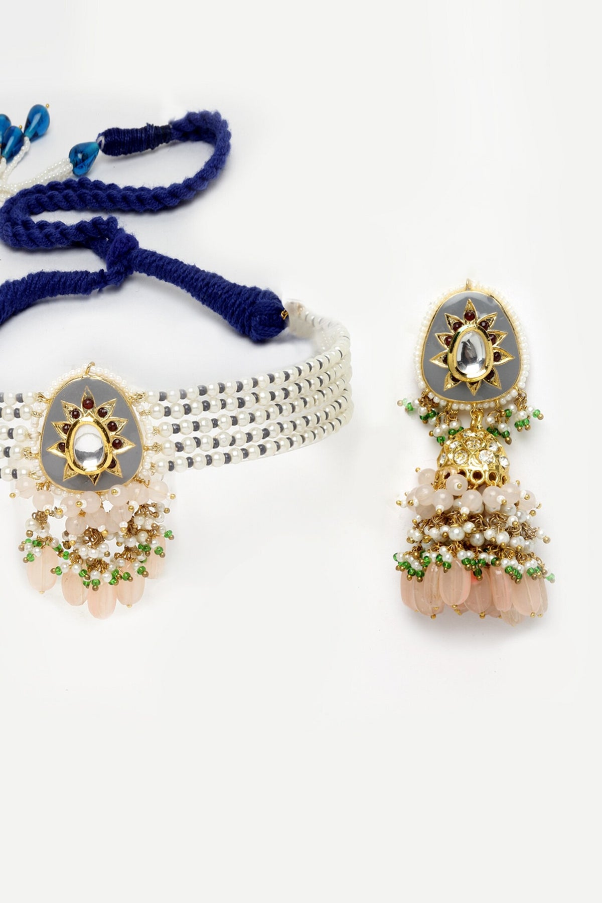 Stone Embellished Pendant Choker Set 