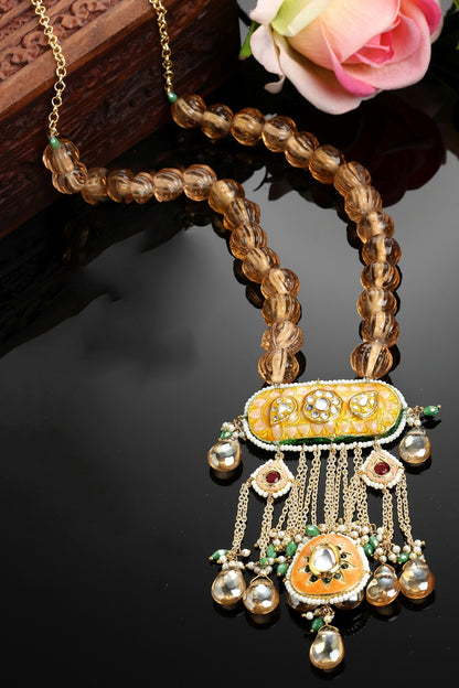 Long Beaded Pendant Necklace 