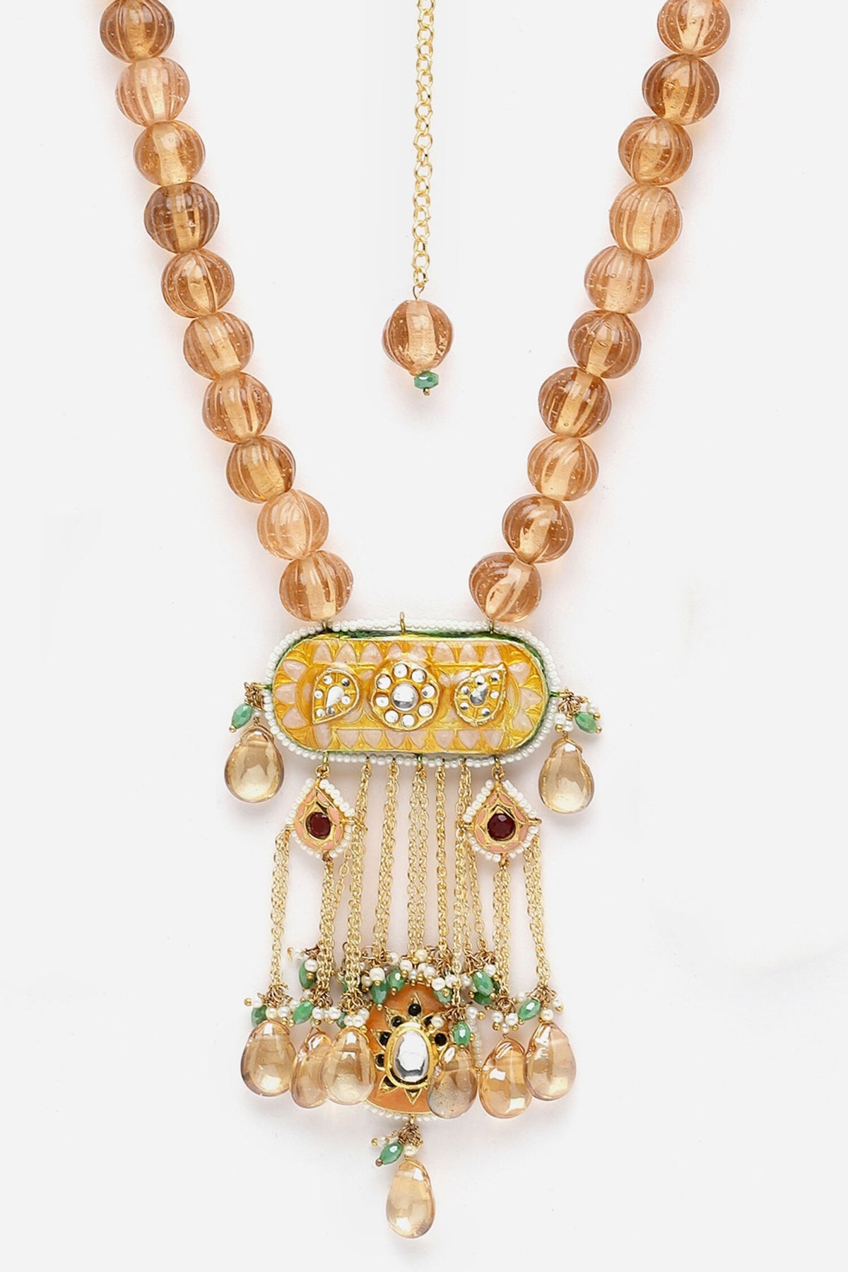Long Beaded Pendant Necklace 
