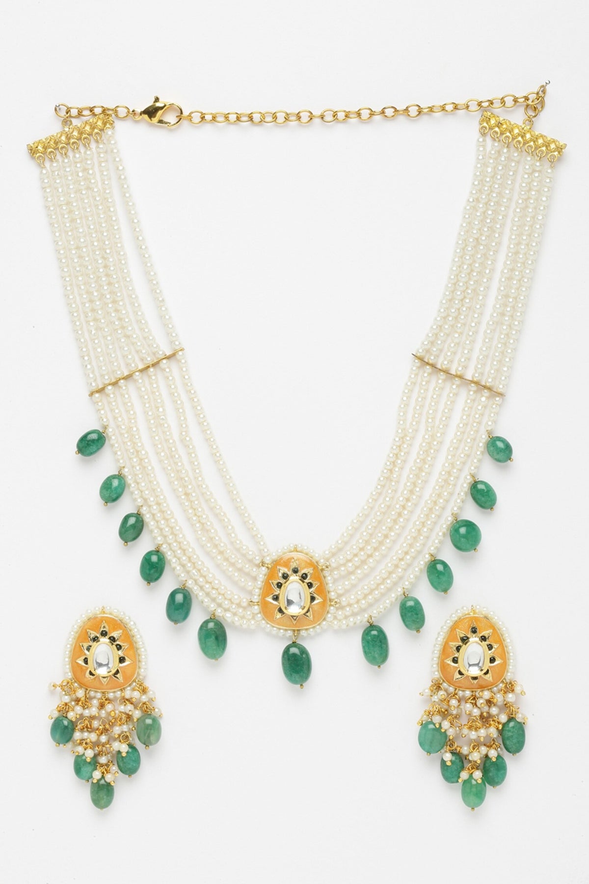 Emerald Embellished Pendant Necklace Set 
