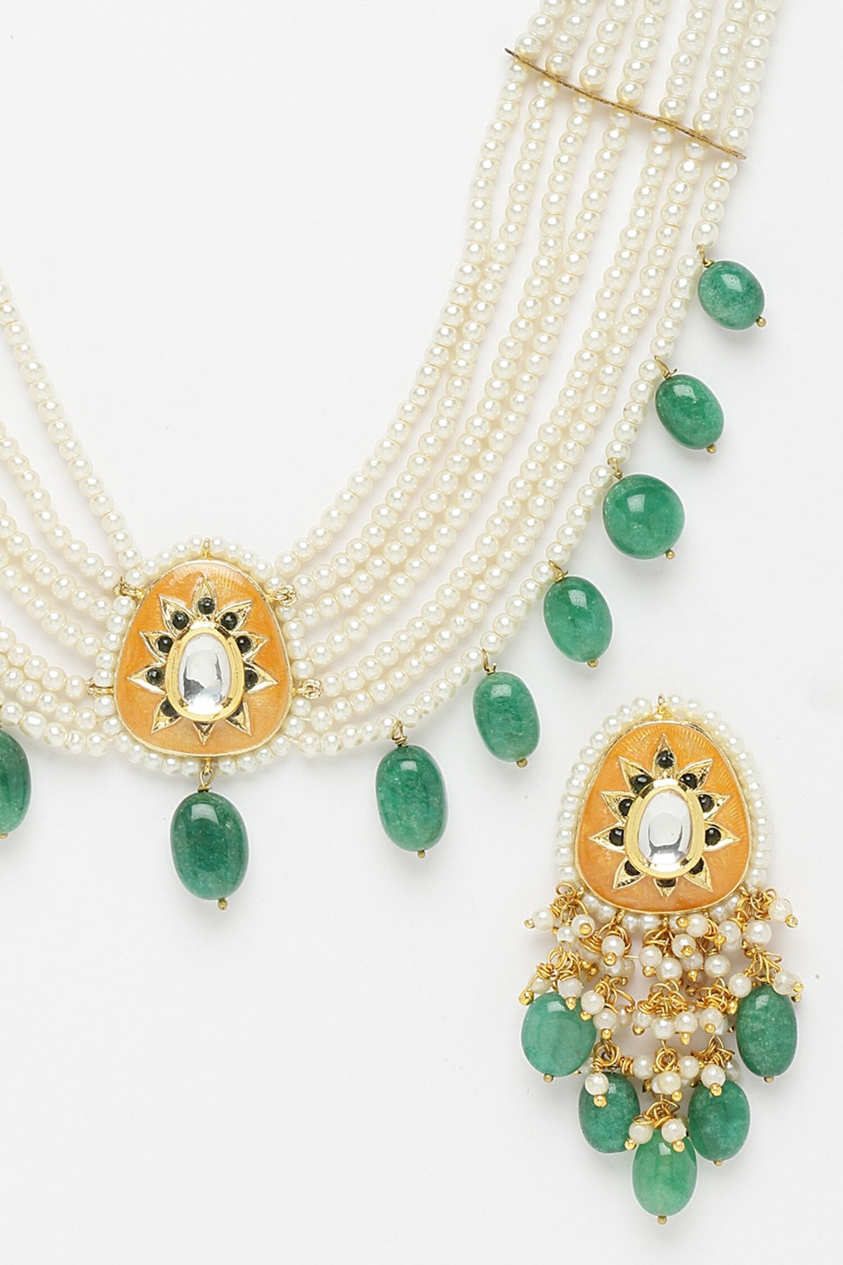 Emerald Embellished Pendant Necklace Set 