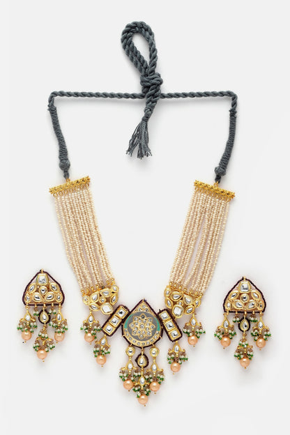 Natural Stone Embellished Pendant Choker Set 