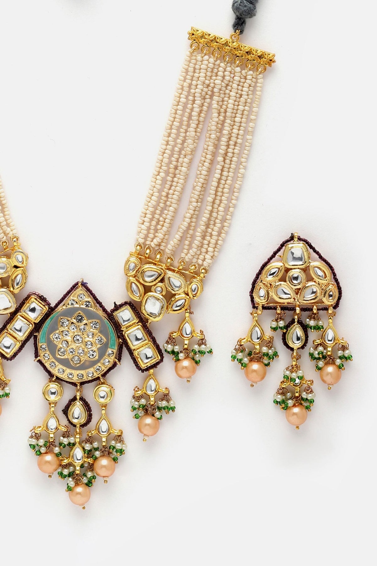 Natural Stone Embellished Pendant Choker Set 