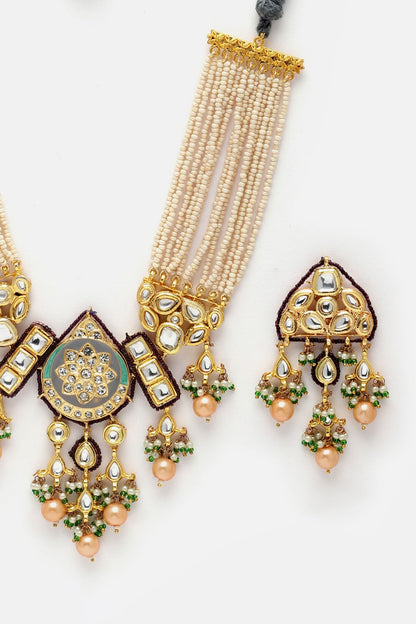 Natural Stone Embellished Pendant Choker Set 