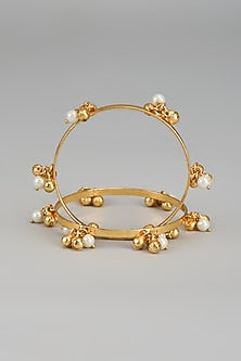 Gold Finish Pearl Bangles (Set of 2)