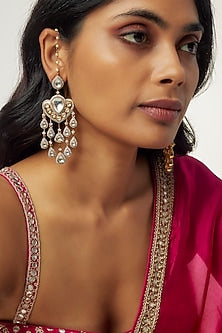 Gold Finish Kundan Polki & Zircon Chandbaali Earrings