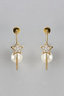 Gold Finish Zircon & Pearl Dangler Earrings