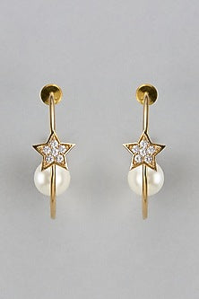 Gold Finish Zircon & Pearl Dangler Earrings