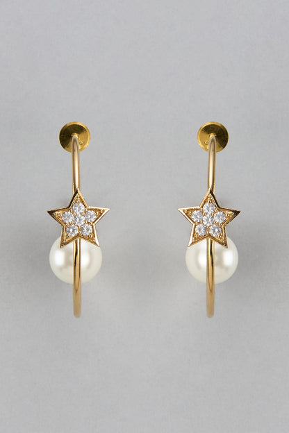 Gold Finish Zircon & Pearl Dangler Earrings