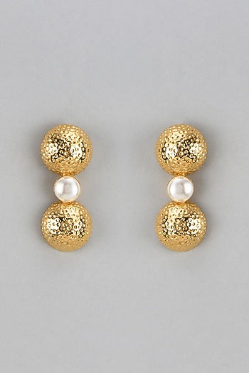 Gold Finish Pearl Dangler Earrings