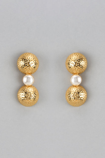 Gold Finish Pearl Dangler Earrings