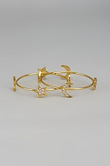 Gold Finish Zircon Bangles (Set of 2)