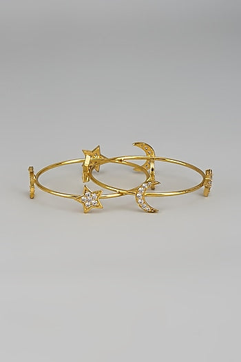 Gold Finish Zircon Bangles (Set of 2)