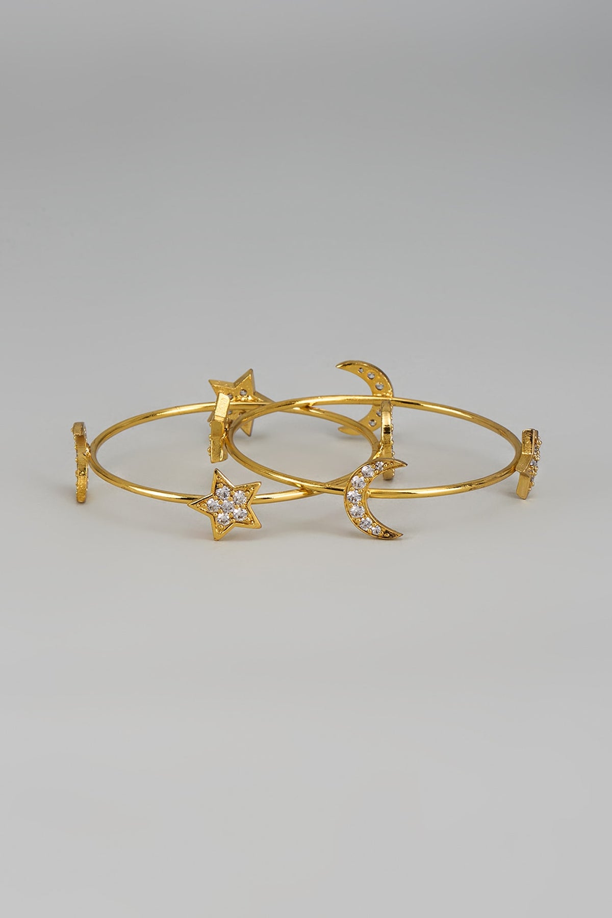 Gold Finish Zircon Bangles (Set of 2)
