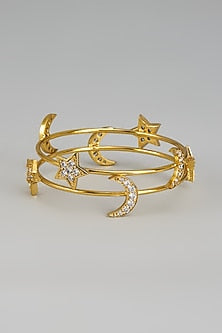 Gold Finish Zircon Bangles (Set of 2)