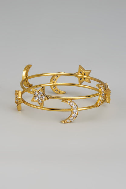 Gold Finish Zircon Bangles (Set of 2)