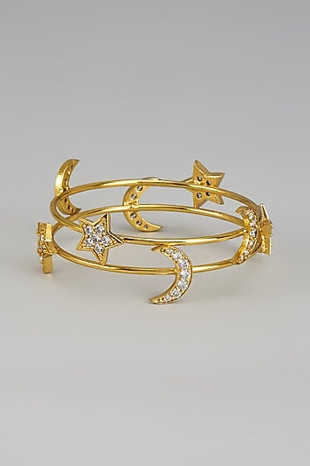 Gold Finish Zircon Bangles (Set of 2)