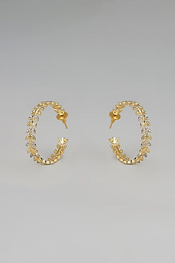 Gold Finish Zircon Hoop Earrings