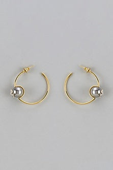 Gold Finish Zircon & Grey Pearl Hoop Earrings
