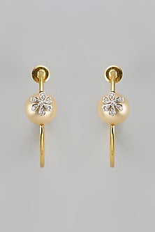 Gold Finish Zircon & Pearl Hoop Earrings