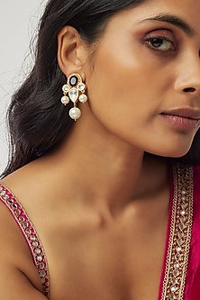 Gold Finish Kundan Polki & Pearl Dangler Earrings