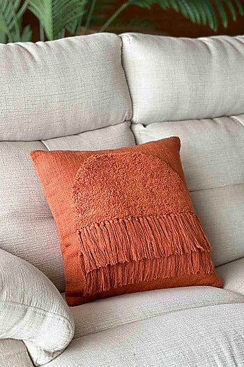 Burnt Orange Cottage Fringe Throw Cushion Cover