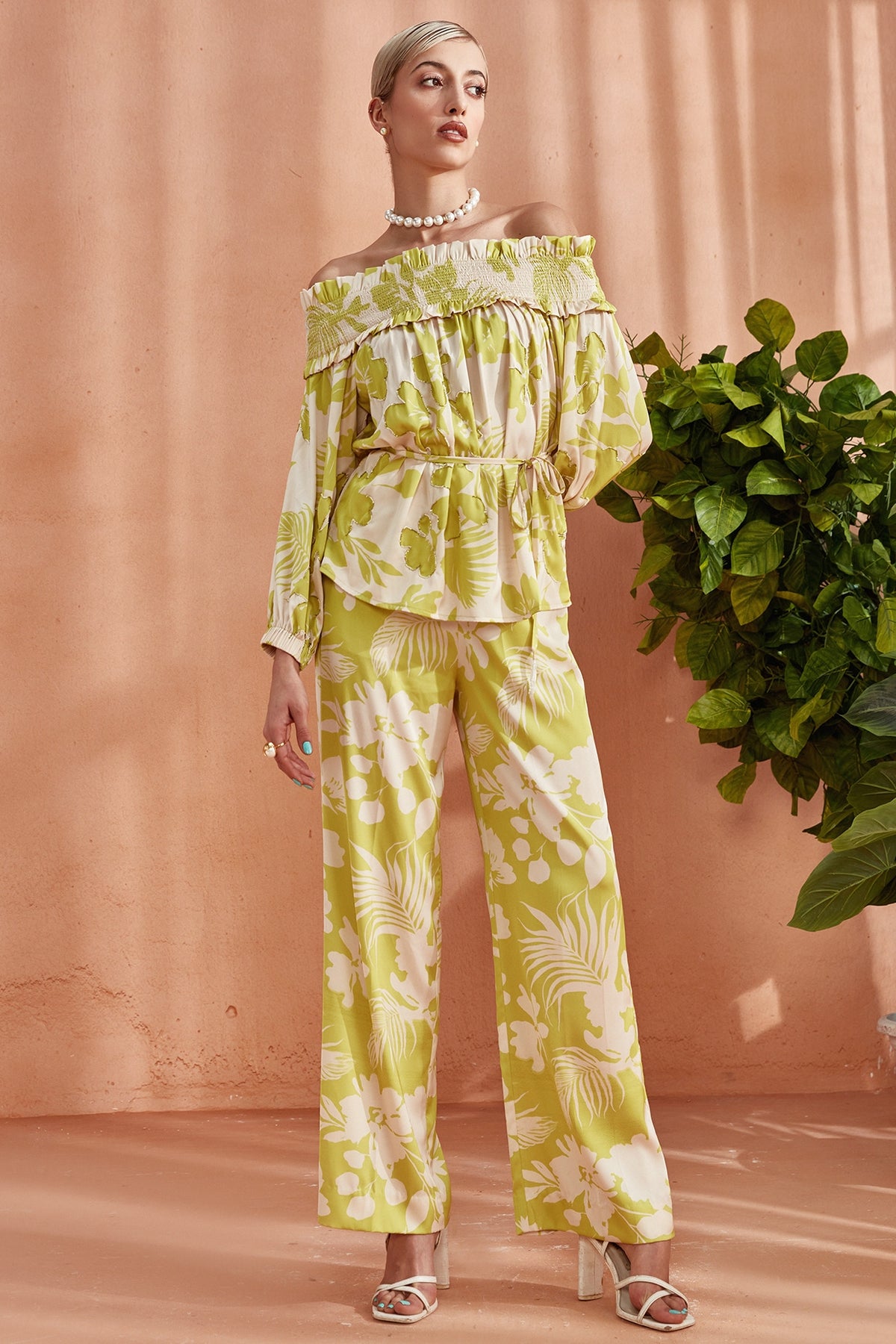 Spring Green Silk Satin Embellished Co-Ord Set