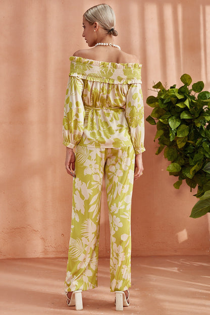 Spring Green Silk Satin Embellished Co-Ord Set