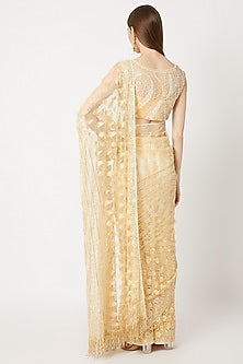 Golden Fringed & Embroidered Saree Set