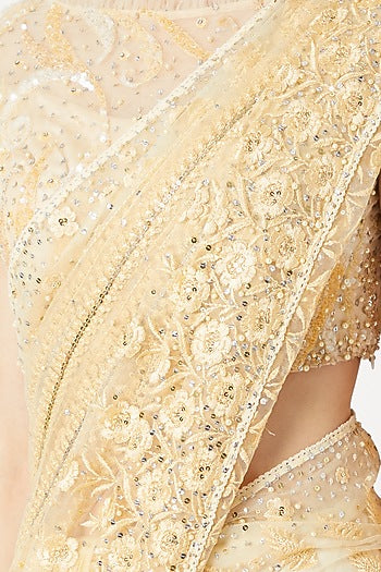 Golden Fringed & Embroidered Saree Set