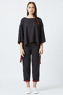 Black Loose Fit Top With Strings