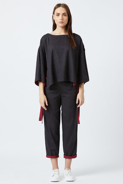Black Loose Fit Top With Strings