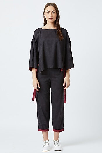 Black Loose Fit Top With Strings